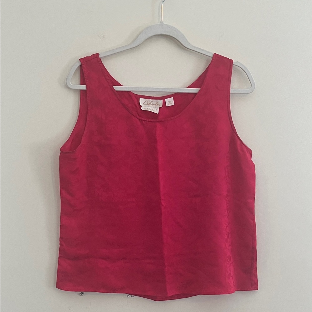 Vintage Delicates Silk Pink Tank Top‎ Rose Floral Jacquard Romantic Feminine L